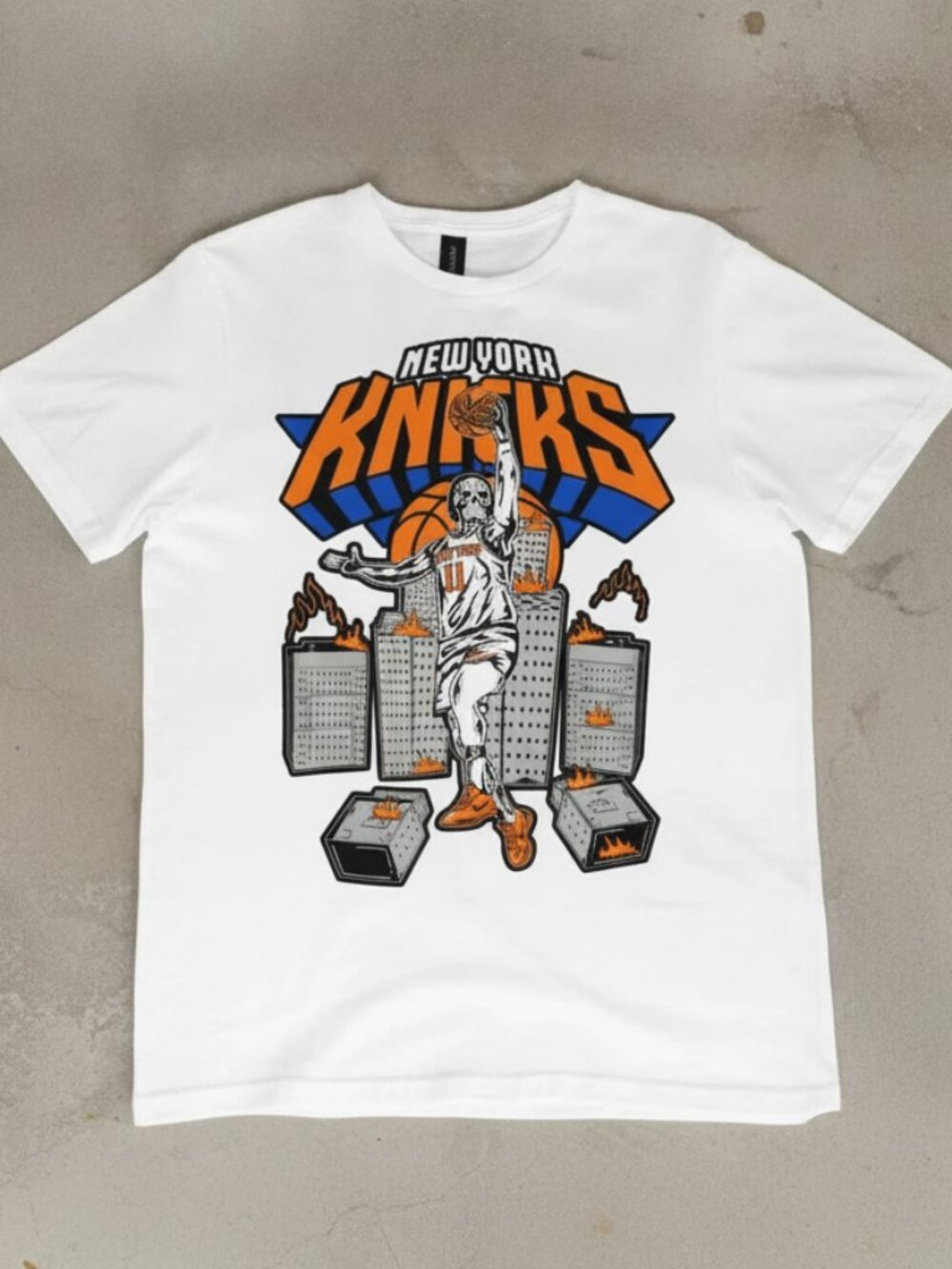 New York Knicks Skeleton Dunk T-Shirt | Vintage Basketball Graphic Tee